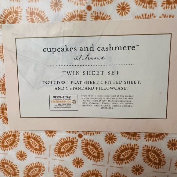 Cupcakes & Cashmere Burnt Orange Abstract Patterned Twin Sheet Set NWT - Picture 4 of 7
